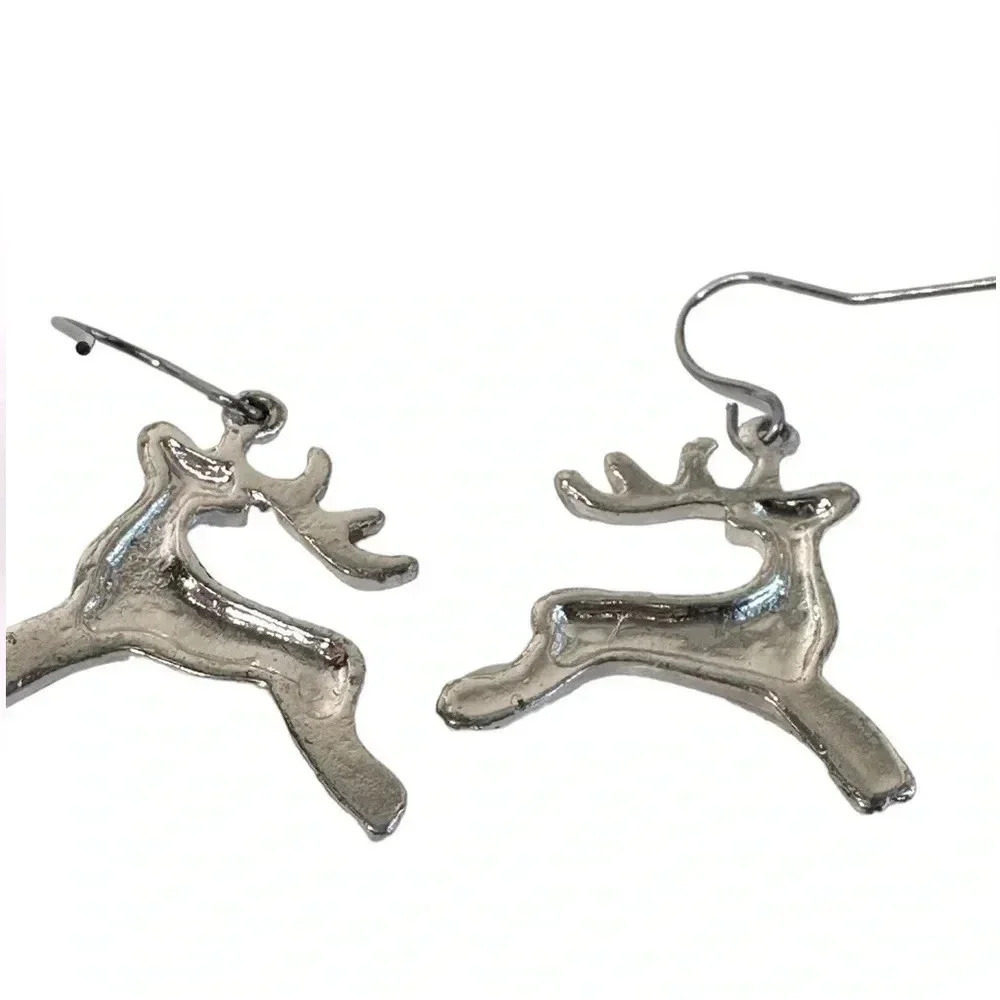 Gold and silver reindeer fishhook earrings women’s jewelry winter Christmas deer - Picture 4 of 4